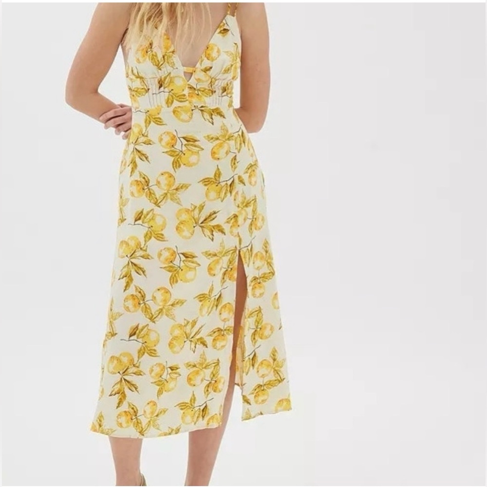 Urban Outfitters Yellow Lemon Print Midi Dress